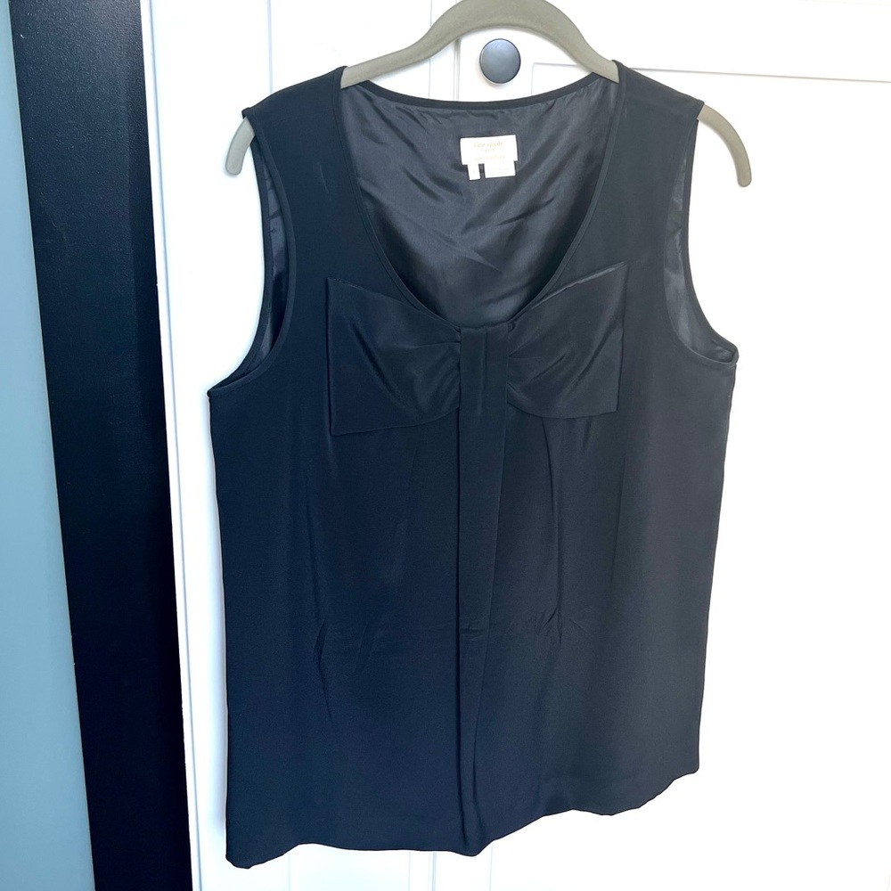 Black Kate Spade New York Sleeveless Bow Blouse, Silk Lining, Size Large